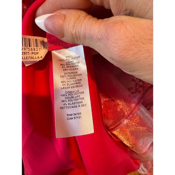 Eliza j floral poppy pink chiffon gown dress 6 flawed - Picture 11 of 13